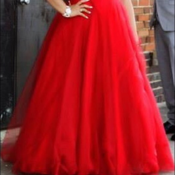 Sherri Hill Red Prom Ball Gown - Picture 2 of 4